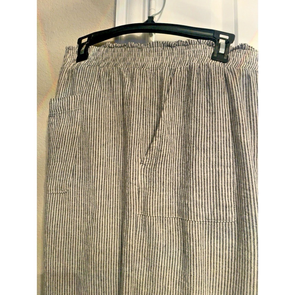 Striped Linen Blend Wide Leg Pull On Pants Women's XXL 20 Pockets - Picture 3 of 4